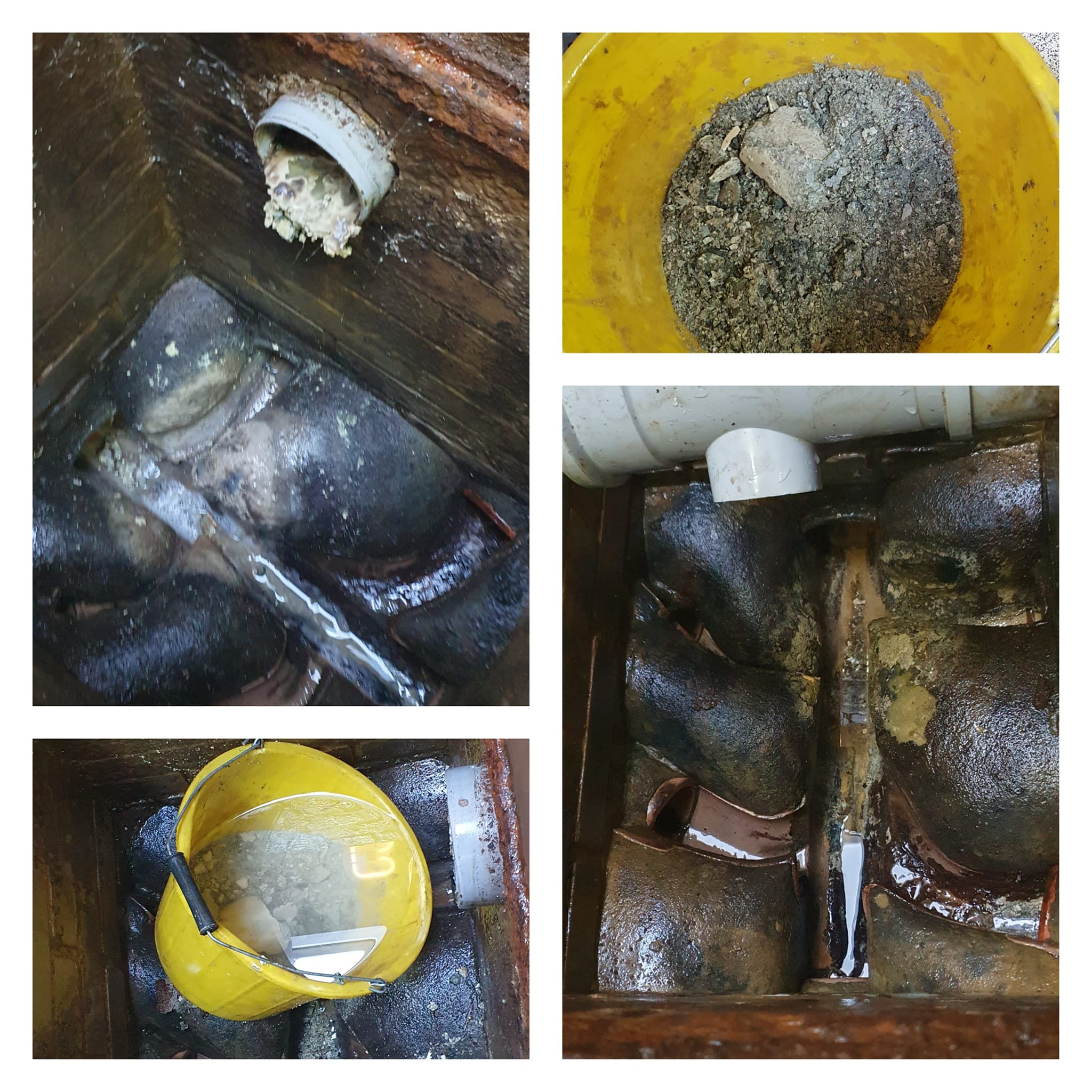 Manhole blockage and the process of it being cleaned.